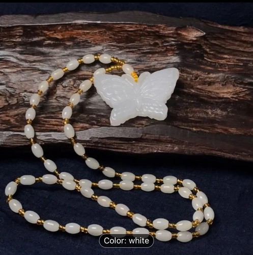 1pc Natural Afghan White Jade Butterfly Sweater Chain Pendant - Picture 4 of 6
