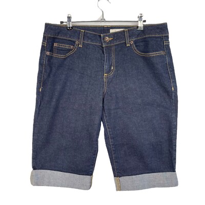 DKNY Jeans Women's 12 Denim Cuffed Bermuda Shorts Dark Wash Mid Rise 