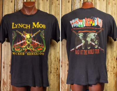 #ad Vintage Style Lynch Mob Mad At The World Tour Concert T Shirt 1990 $17.99