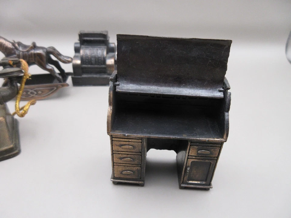 Lot of 4 Durham Industries Metal Miniatures Rocking Horse Cashier Telephone 1976 - Image 3 of 4