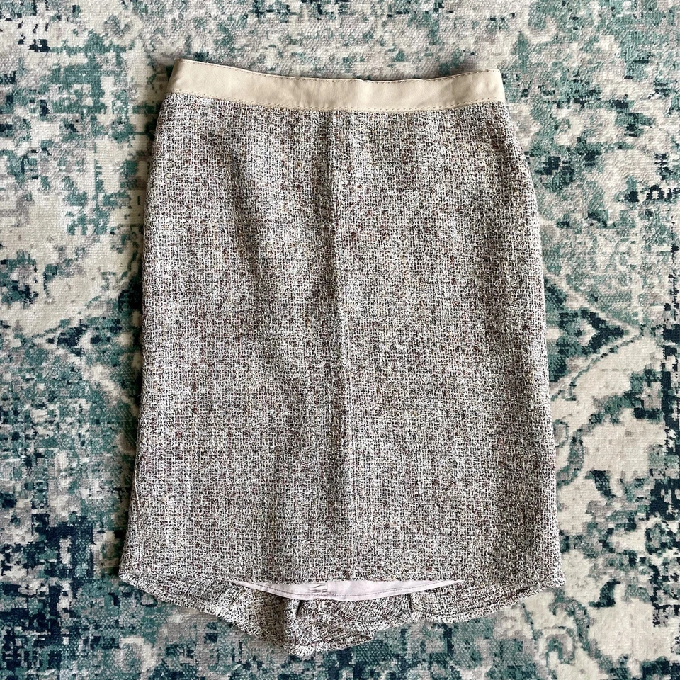 NUEVO CON ETIQUETAS Banana Republic Factory Falda Lápiz Recta Dorado Marfil Lana Tweed Talla 10