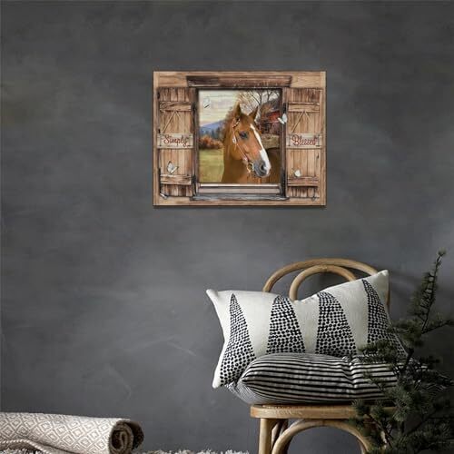 yowecso Farmhouse Horse Wall Art Farm Horse Pictures 16L" x 12W" Window Horse - Picture 3 of 7