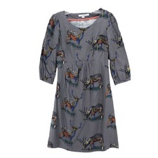 BODEN Dress Gray Deer Pattern 3/4 Sleeve 100% Viscose Elastic Waist Size US 4L