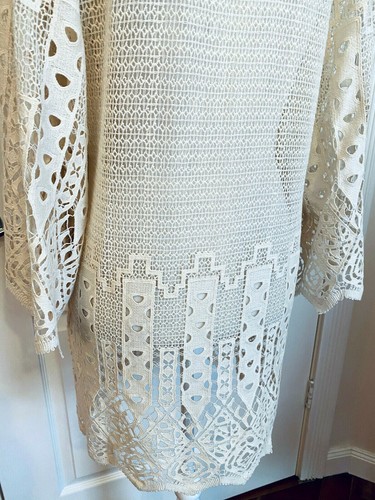 Abito copricostume nuovo senza etichette ANTHROPOLOGIE cotone pizzo uncinetto EBERJEY BEACH TUNIC S/M - Foto 9 di 11