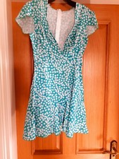 GREEN FLORAL DITSY SUMMER MINI DRESS Size SMALL UK 8