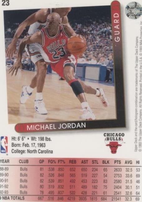 NBA カード トレカ ジョーダン 93-94 Upper Deck #23 Michael Jordan Upper Deck 93-94 Card no. 23 mint condition