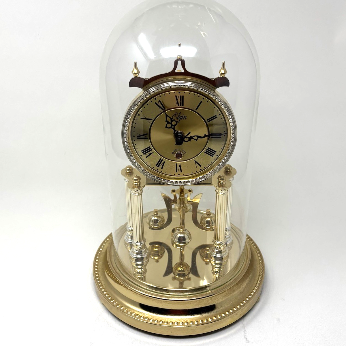 Vintage Elgin Glass-Dome Anniversary Torsion Clock Magic Eye