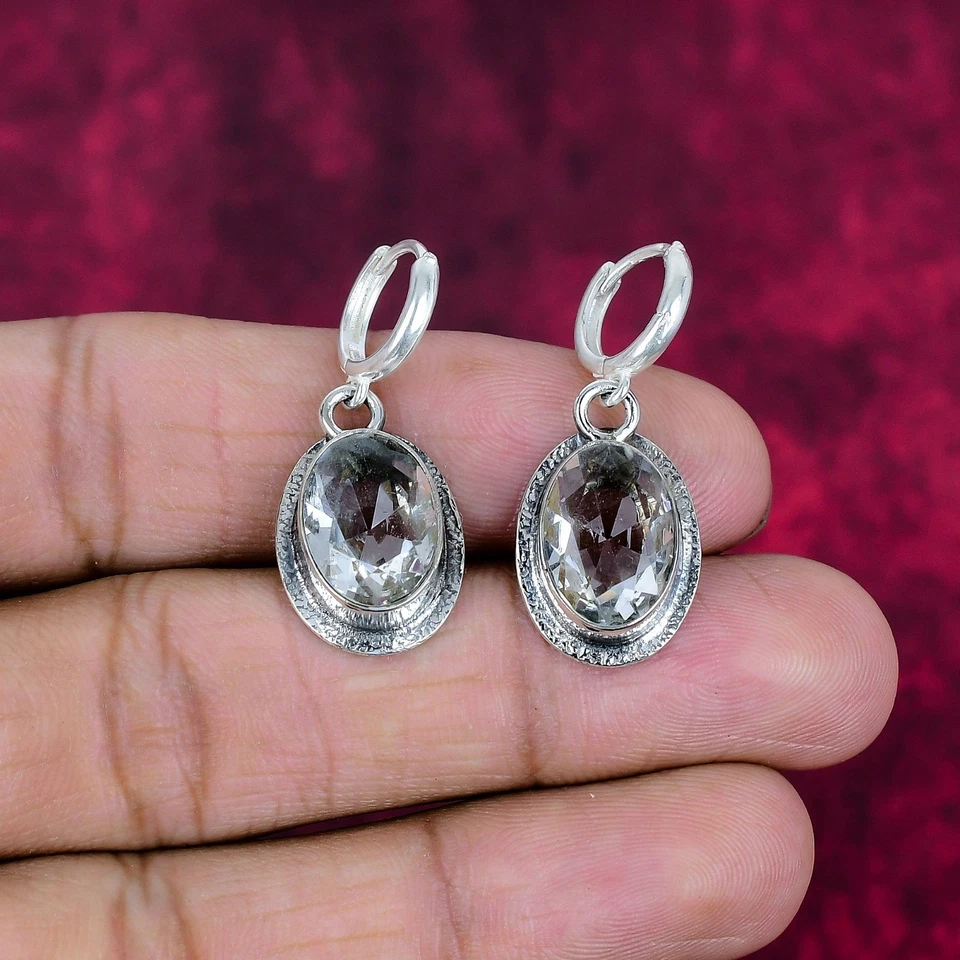 White Topaz Gemstones Handmade 925 Steling Silver Jewelry Earring Gifts For him - Image 3 of 4