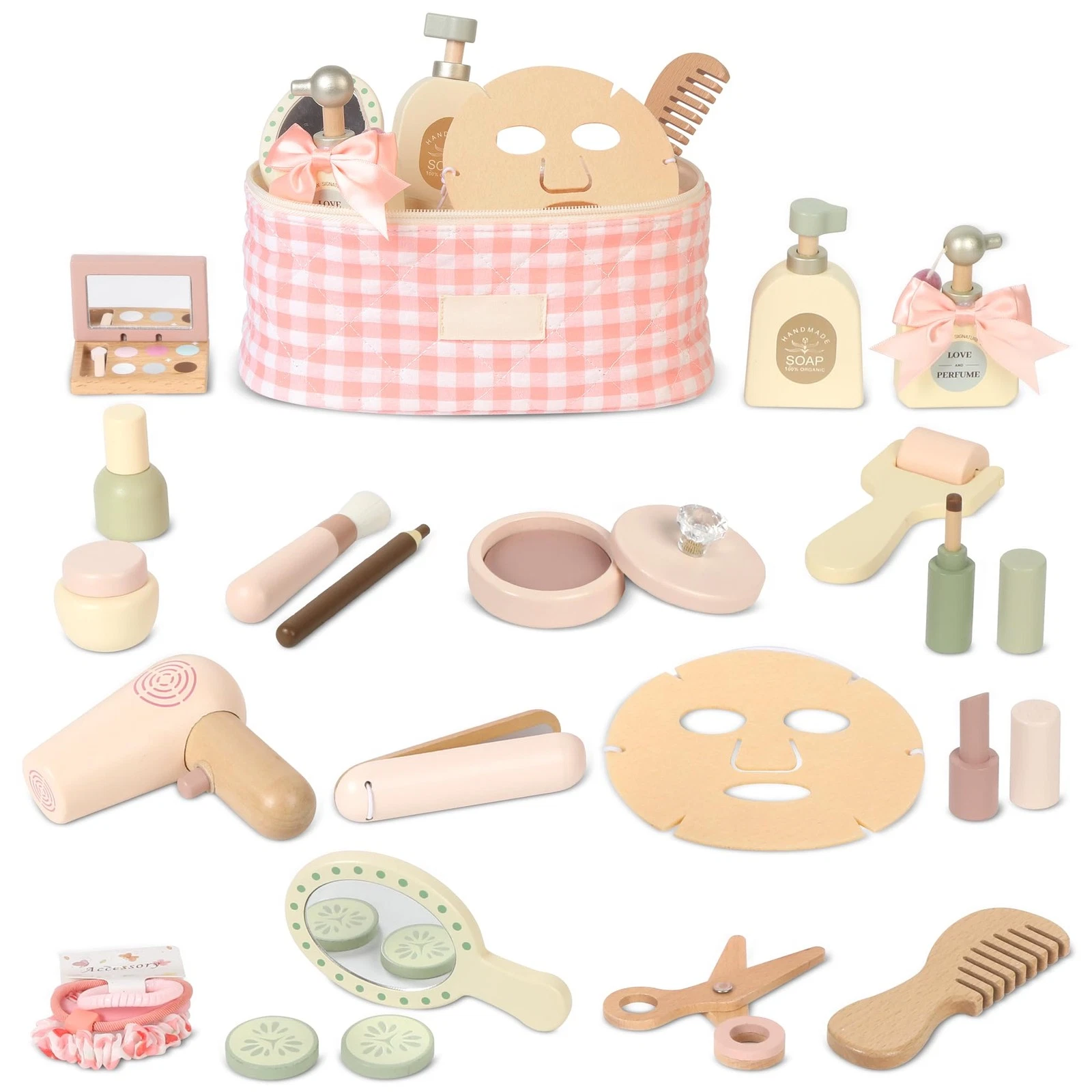 Pithfor Wooden Makeup Toy Set, Pretend Play Makeup Set for Kids Toddlers, Pla...