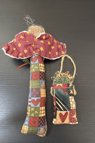 Angel W/halo & Bag Ornament Patchwork Plush Size 13” & 7” Retro Vintage Ornament - Picture 3 of 7