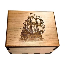Pirate Ship Hurricane Wooden Puzzle Box | Spin Box