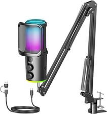 USB Noise-Cancel Condenser Mic w/ Mute  Boom Arm for PC/PS/Mac US