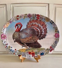 14"x18" Oval Stoneware Platter Fall Turkey Floral Border John Derian Target 2023