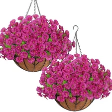 Artificial Hanging Flowers Plants Basket for Outdoors Indoor, 2 Set Faux Silk...