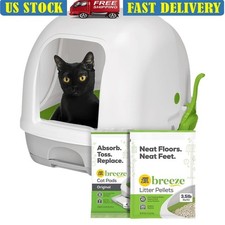 Hooded Cat Litter Box Starter Kit Low Dust Absorbent Pads Pellets Easy Clean New