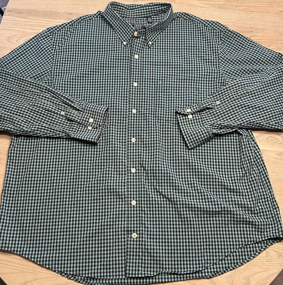 Camisa a Cuadros IZOD Premium Essentials Verde Guinga Para Hombres 3XL Abotonada L/S Foto 2 de 4