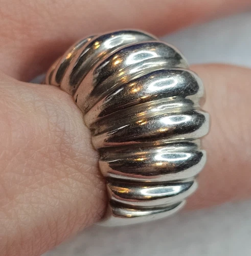 Vintage Taxco Mexico 925 Sterling Silver Ribbed Statement Ring Sz 6