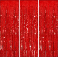 3 Pack Red Streamers Party Backdrop Christmas 6.56 ft x 3.28 ft,
