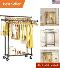 Double Rods Clothes Rack, Rolling Clothing Rack for Hanging Clothes Portable ...
