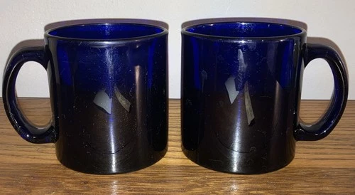 Vintage Set of 2 Cobalt Blue Glass Mugs-U.S.A.