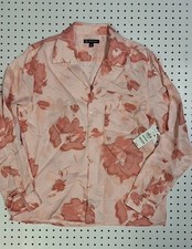 I N C Men's Medium Pure Pink Linen Button Down Floral Pattern Lightweight