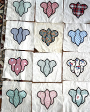 Feed Sack Hand Pieced Quilt Butterfly 30 Pieces 12  x 12  Vintage Cotton 1930s