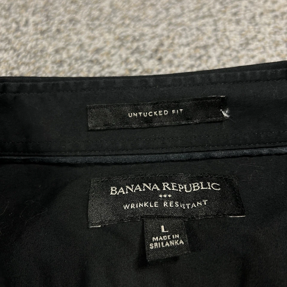 Banana Republic Shirt Mens L Black Untucked Fit Wrinkle Resistant Button Down - Image 3 of 4