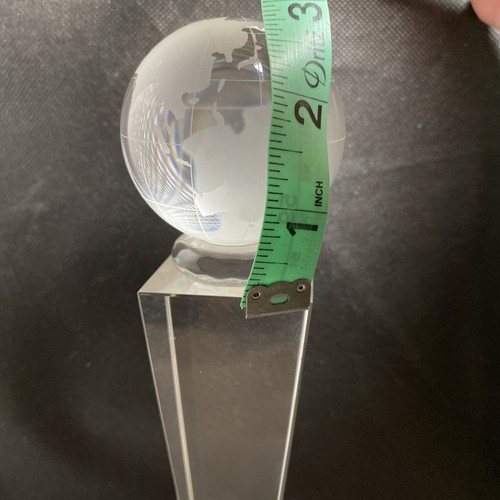 8.75" Globe Crystal Trophy On Pedestal Glass Transparent - Picture 9 of 9