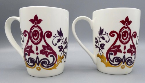 2x Whittard Mugs Burgundy Black Gold Swirl Floral Design 400ml Ceramic - VGC - Picture 7 of 9