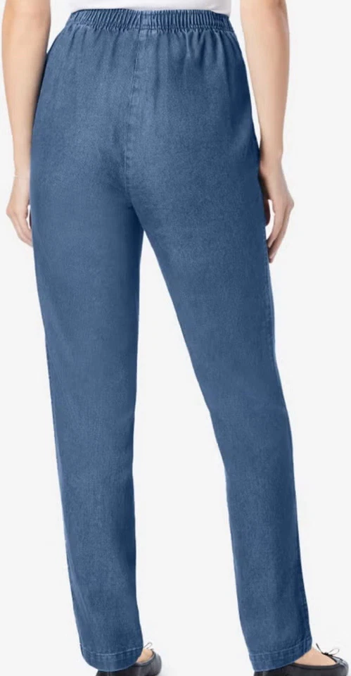 Woman Within Straight-Leg All Cotton Denim Pull-on Jeans, Medium Stonewash - Image 2 of 4