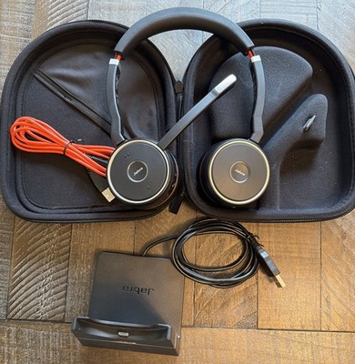 Jabra Evolve 75 SE Wireless Bluetooth Headset  w/ Charging Stand, Dongle, & Case