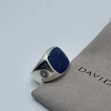 David Yurman 925 Sterling Silver Exotic Stone Signet Lapis Lazuli Ring Size 10