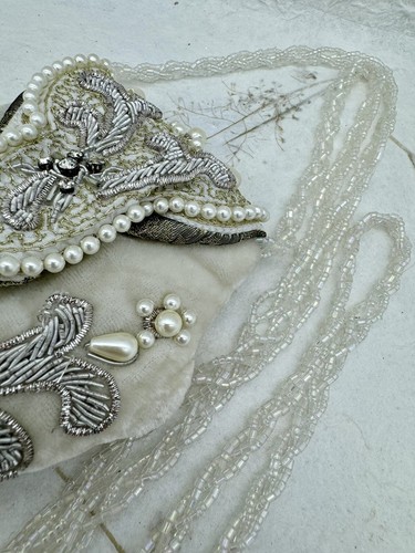 Vintage Wayne M. Kleski Ivory Velvet Beaded Dangle Purse Stunning Cream Silver - Picture 6 of 20