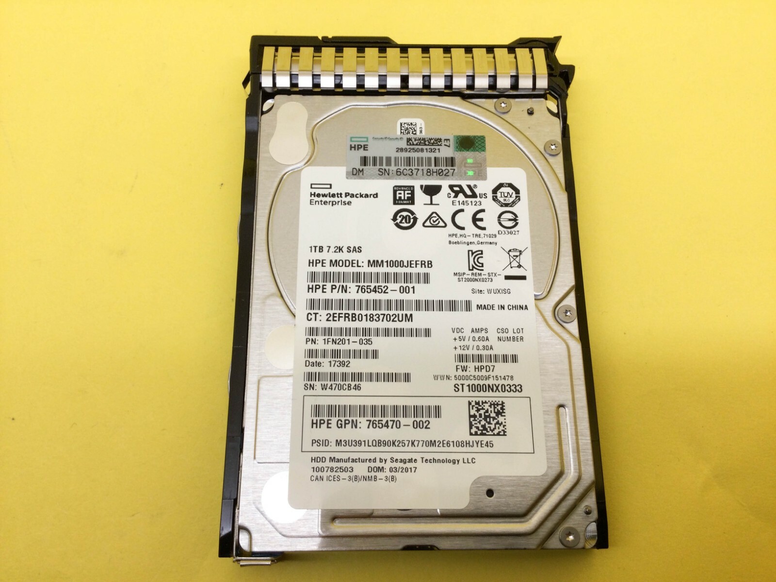 765464-B21 HPE 1TB SAS 12G MIDLINE 7.2K SFF (2.5IN) SC 512E DS HDD 