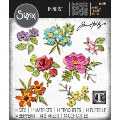 New Tim Holtz "BRUSHSTROKE FLOWERS MINI" Sizzix Thinlits Cutting Dies 2023