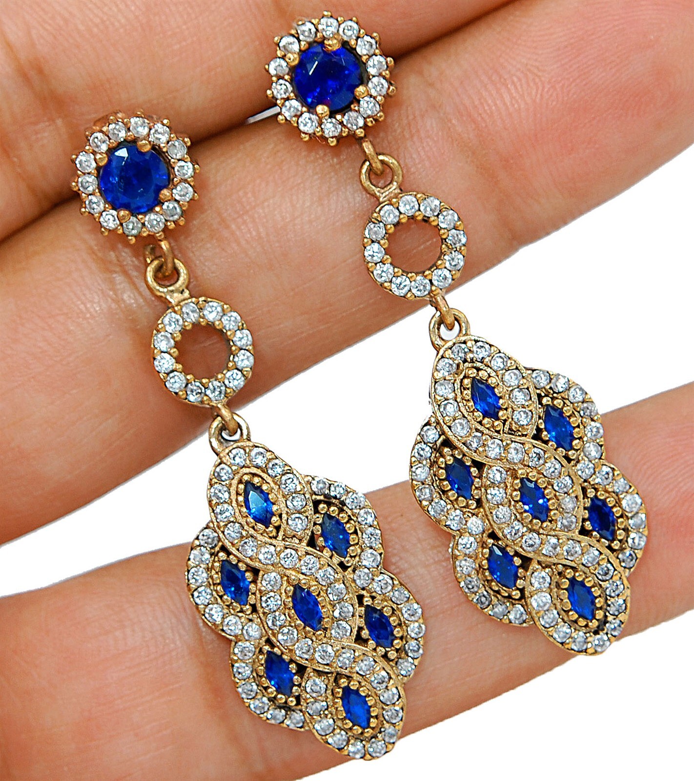 Ottoman Empire Inspired 8CT Blue Sapphire Sterling Silver Earrings TE3511