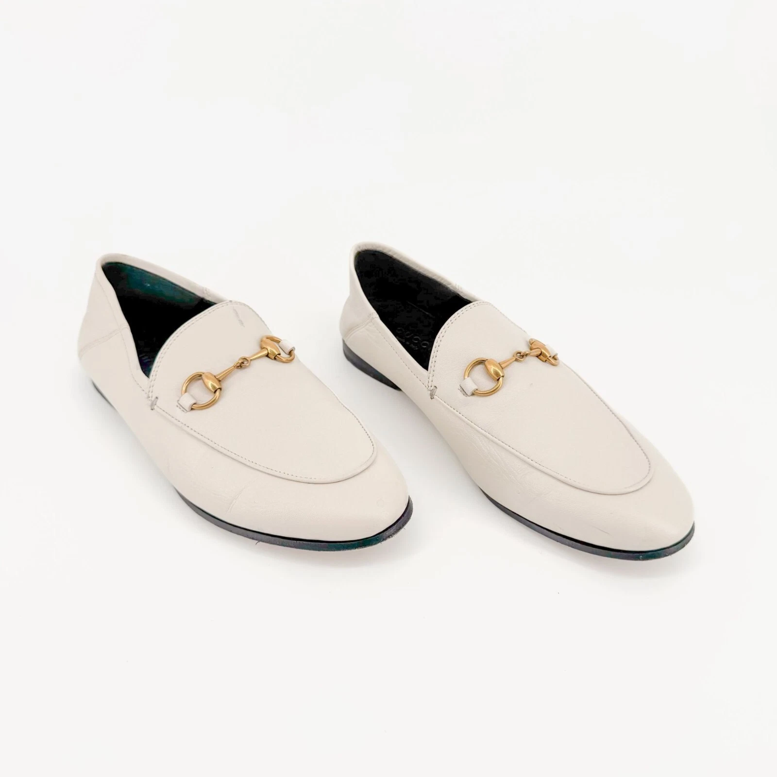 Mocassins Gucci Brixton Horsebit EU 36,5 US 6,5 cuir blanc boucle plate chaussure