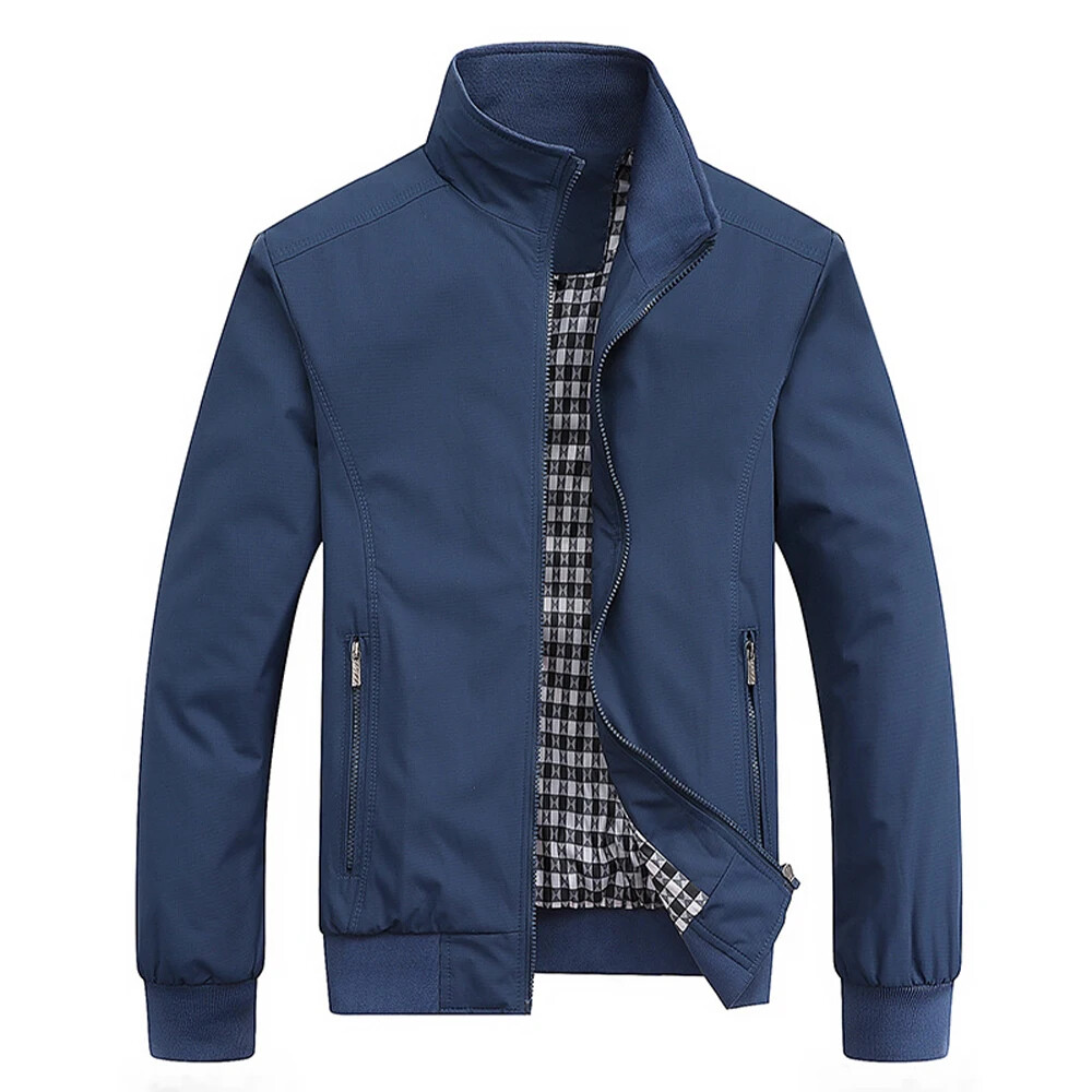 Men's Solid Color Bomber Jacket Casual Autumn Fashion Outerwear New Arrival