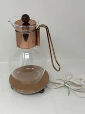Rare Corning Coffee Carafe With Brass Handle & Electric Warming Tray MCM