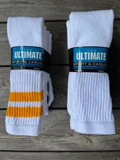 5 Pk TUBE SOCKS COTTON 5 COLORS, 2 STRIPES, 21"LONG, SPORTS SOCKS OLD SCHOOL