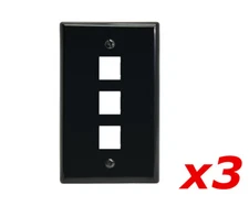 3 Pack Lot - Keystone 3 Hole Port Jack Wall Face Plate Network CAT6 HDMI Black