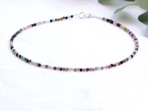 Handgefertigter Schmuck 2-3 mm Multi Turmalin Facettiert Runde Edelstein Perlen Halskette 18 Zoll - Bild 3 von 14