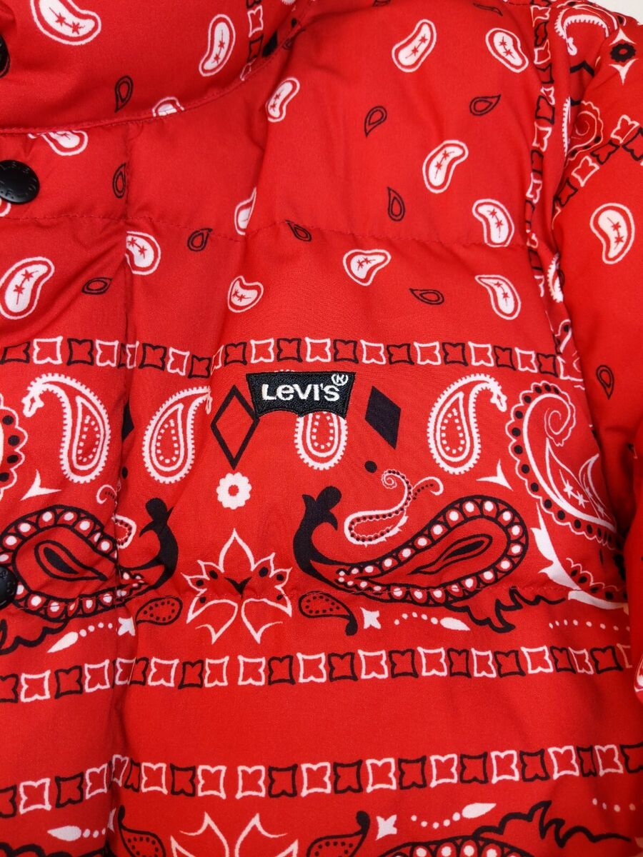 Mens Levi's Red Paisley Bandana Puffer Jacket Coat Adult Mens Levi's Red Paisley Bandana Puffer Jacket Coat Adult