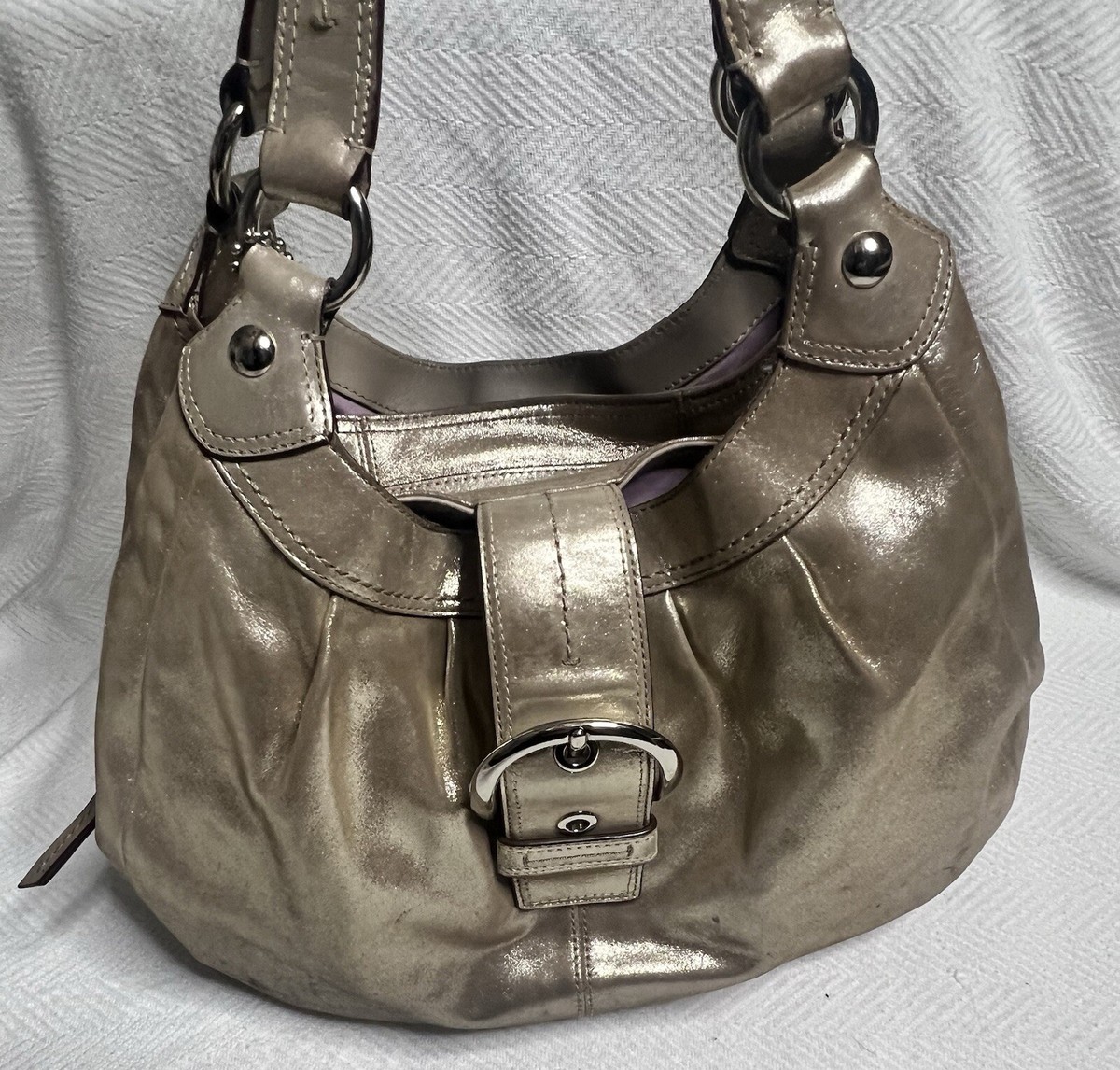COACH LYNN SOHO Champagne Gold Shimmer LEATHER F15527 Hobo