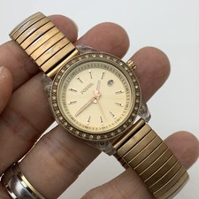 Fossil Es-2907 Ladies Watch Rose Gold Tone, Clear Case, Jewel Bezel, Flex Band