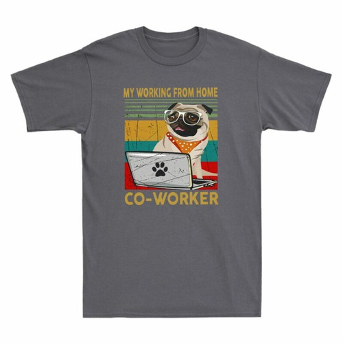 Working My Coworker Home Men's T-Shirt Short Funny Sleeve Vintage From Tee Pug - Picture 5 of 5