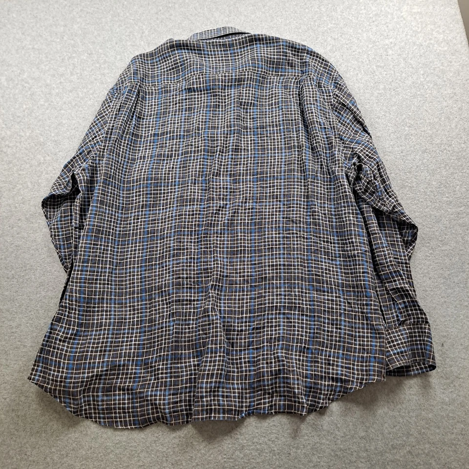 Robert Talbott Shirt Men 2XL Gray Blue Plaid Button Academia Office Quiet Luxury - Image 2 of 4