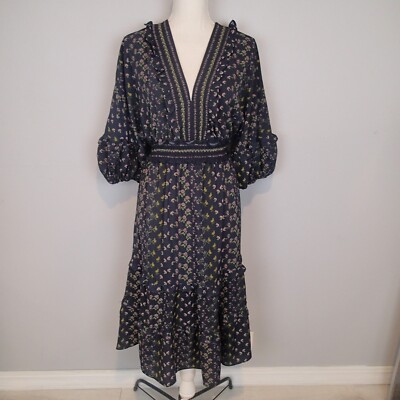 Max Studio V-Neck Empire Waist Dress 3/4 Sleeve Tiered Stretch sz m floral  | eBay