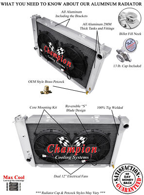 RC 2 Row 1'' Tubes Radiator W/ 2 12'' Fans for 1971 - 1973 Ford Mustang V8 Engine