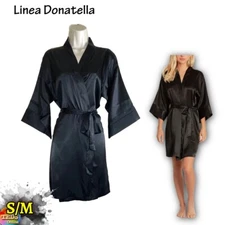 NWT Linea Donatella S/M Short Satin Robe Black BDE034 $48